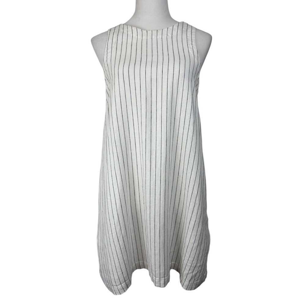 A New Day Striped Shift Dress Women's S White Linen Blend Sleeveless Mini